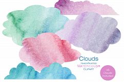 RAINBOW WATERCOLOR CLOUDS Clipart Commercial Use Watercolour Sky Clouds 48 Fluffy Pink Purple Blue Clouds Planner Sticker Graphics Product Image 3