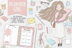 Planner Girl Clipart. Weekly &amp; daily Product Image 1