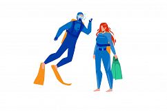 Scuba Diver Man And Woman Togetherness Vector Product Image 1