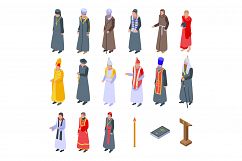 Priest icons set, isometric style Product Image 1