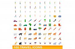 100 travel icons set, cartoon style Product Image 1