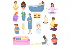 Self-care icons set, cartoon style Product Image 1