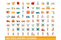 80 delivery icons set, cartoon style Product Image 1
