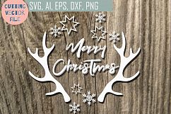 Merry Christmas Antlers SVG, deer, cutting files, Xmas Vector,  SVG, PNG, JPG, EPS, AI, DXF Product Image 1