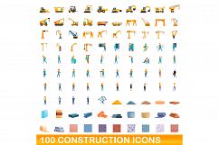 100 construction icons set, cartoon style Product Image 1