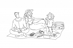 Family Picnic Man, Woman And Girl In Nature Vector Product Image 1