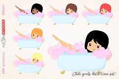 Bath time girl clipart, cute woman having a bath, png graphics set great for planner stickers, scrapbooking, digital planning. Product Image 1