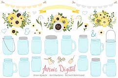 Yellow and Grey Mason Jar Floral Wedding Clipart Product Image 1