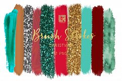 Brush Strokes Clip Art. chRISTMAS GLITTER. Christmas colors: silver glitter,green, gold glitter, scarlet red. Digital Design Resource. Product Image 1