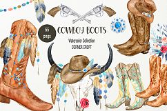 Watercolor Collection Cowboy Boots and Boho Skull Product Image 1