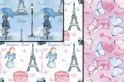 Watercolor Bonjour Paris seamless digital paper pack Product Image 3