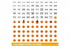 100 emotion icons set, cartoon style Product Image 1