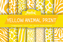 Yellow Animal Print Digital Paper - with zebra, tiger, leopard, girrafe pattern Scrapbook Paper Product Image 1