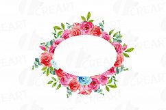 Boho pink and blue floral frames watercolor clip art pack Product Image 6