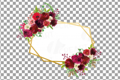 Watercolor Burgundy Floral Geometric Frame, geometric invite Product Image 2