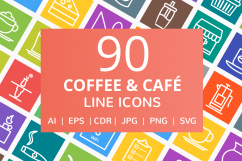 90 Coffee &amp; Cafe Line Multicolor B/G Icons Product Image 1