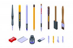 Calligraphy tools icons set, isometric style Product Image 1