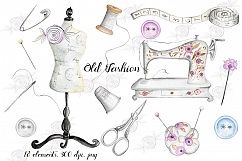 Watercolor sewing elements. Vintage Product Image 1