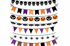 Halloween bunting clipart Orange purple flags banner skulls Product Image 2