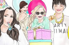 watercolour fashion illustration clipart - Birthday Girls Product Image 3