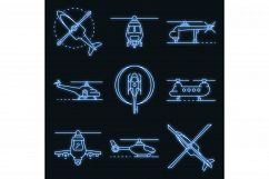 Helicopter icons set vector neon Product Image 1