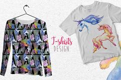 Watercolor Sparkly unicorns PNG set Product Image 7