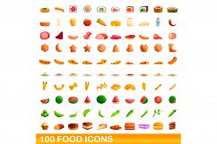 100 food icons set, cartoon style Product Image 1