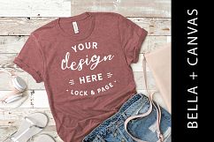 Mauve Bella Canvas 3001 T Shirt Mockup Fashion Flat Lay Product Image 1