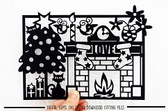 Cat Christmas Paper Cut SVG / DXF / EPS Files Product Image 1