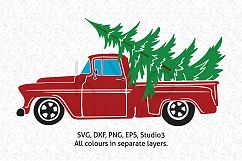 Christmas Truck with Tree SVG DXF PNG EPS vector files, Christmas tree farm, Old truck, Red truck Product Image 1