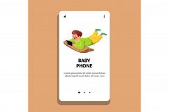 Baby Phone Playing Kid And Lying On Floor Vector Product Image 1