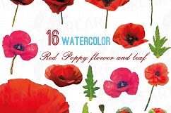 Watercolor Red Poppy flower and leaf clip art pack, Poppies clip art. PNG, jpg, svg, vector illustrator &amp; corel files included Product Image 1