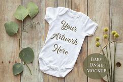 Onsie, Infant bodysuit Mockup, eucalyptus leaves Product Image 1