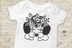 Puppy Dog face closed eyes with flowers for cutting print Product Image 3