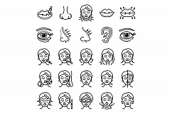 Lifting facial icons set, outline style Product Image 1