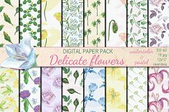 Watercolor Delicate flowers seamless digital paper pack Product Image 1