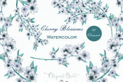 MINT WATERCOLOR FLORAL Clipart Commercial Use Wedding Cherry Blossoms Sakura Branches Flower Bouquets Pretty Floral Wreath Graphics Product Image 4