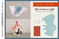 Give money - Cash gift - Money Bird &amp; Birdhouse 3D craft - SVG DXF EPS PNG - for Cricut &amp; Silhouette - clean cutting files Product Image 1