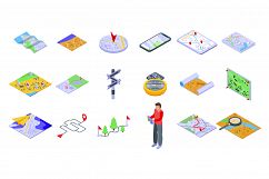 Itinerary icons set, isometric style Product Image 1