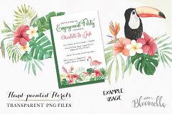 Watercolor Tropical Clipart Bouquets Aloha Flamingo Toucan Parrot Flowers Product Image 2