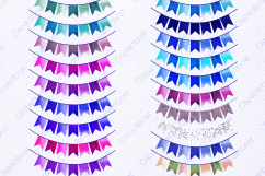 RAINBOW BUNTING BANNER Clipart Watercolor Double Tail Buntings &amp; Glitter Confetti Birthday Party Invitation Graphics Product Image 2
