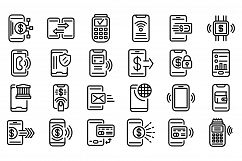 Mobile payment icons set, outline style Product Image 1