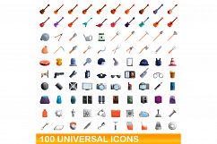 100 universal icons set, cartoon style Product Image 1