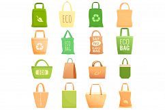 Eco bag icons set, cartoon style Product Image 1