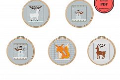 Set 5 Christmas Winter Animals, Counted Cross Stitch Pattern Product Image 2