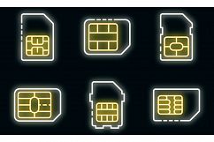 Sim phone card icons set vector neon Product Image 1
