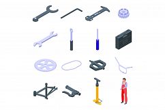 Bicycle repair icons set, isometric style Product Image 1