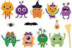 Cute Halloween monsters clipart set, Funny silly creatures Product Image 2