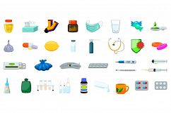 Flu icons set, cartoon style Product Image 1