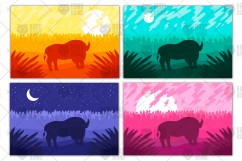 Landscape with wild bizon on field Product Image 1